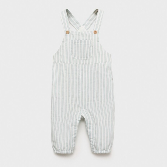 Mango Striped Cotton Dungarees, 9-12M, Like New - Picture 1 of 7